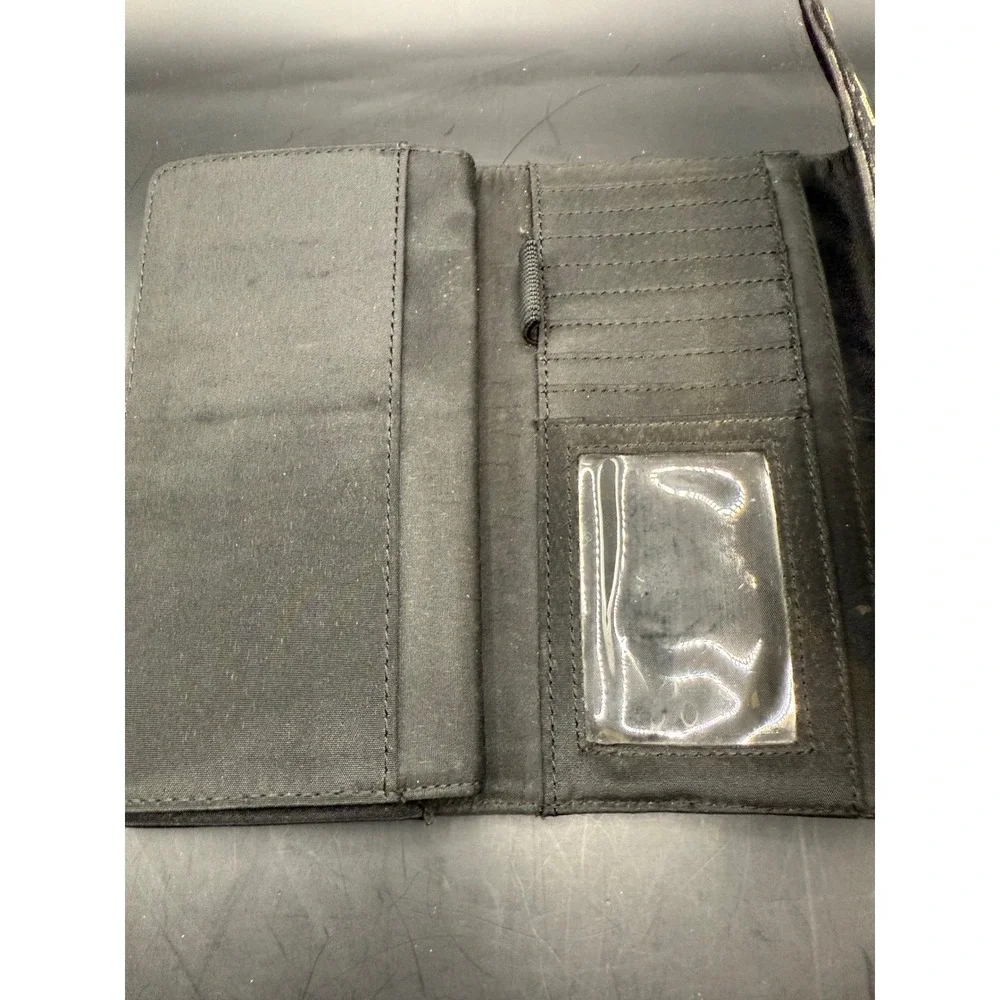 Tommy Hilfiger Women's Wallet Clutch Signature Monogram Black Beige Snap Closure